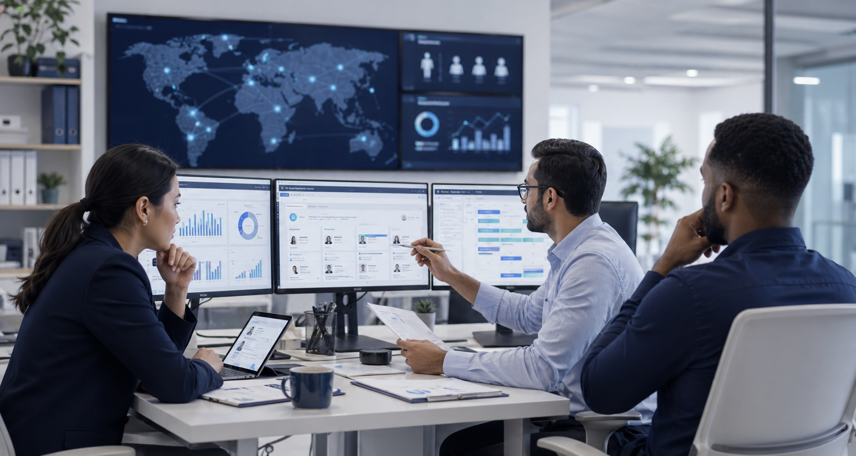 Recruiting team reviewing candidate pipeline dashboards