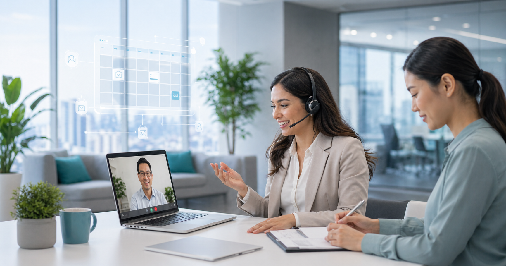 Staffing account team speaking with a client on a video call