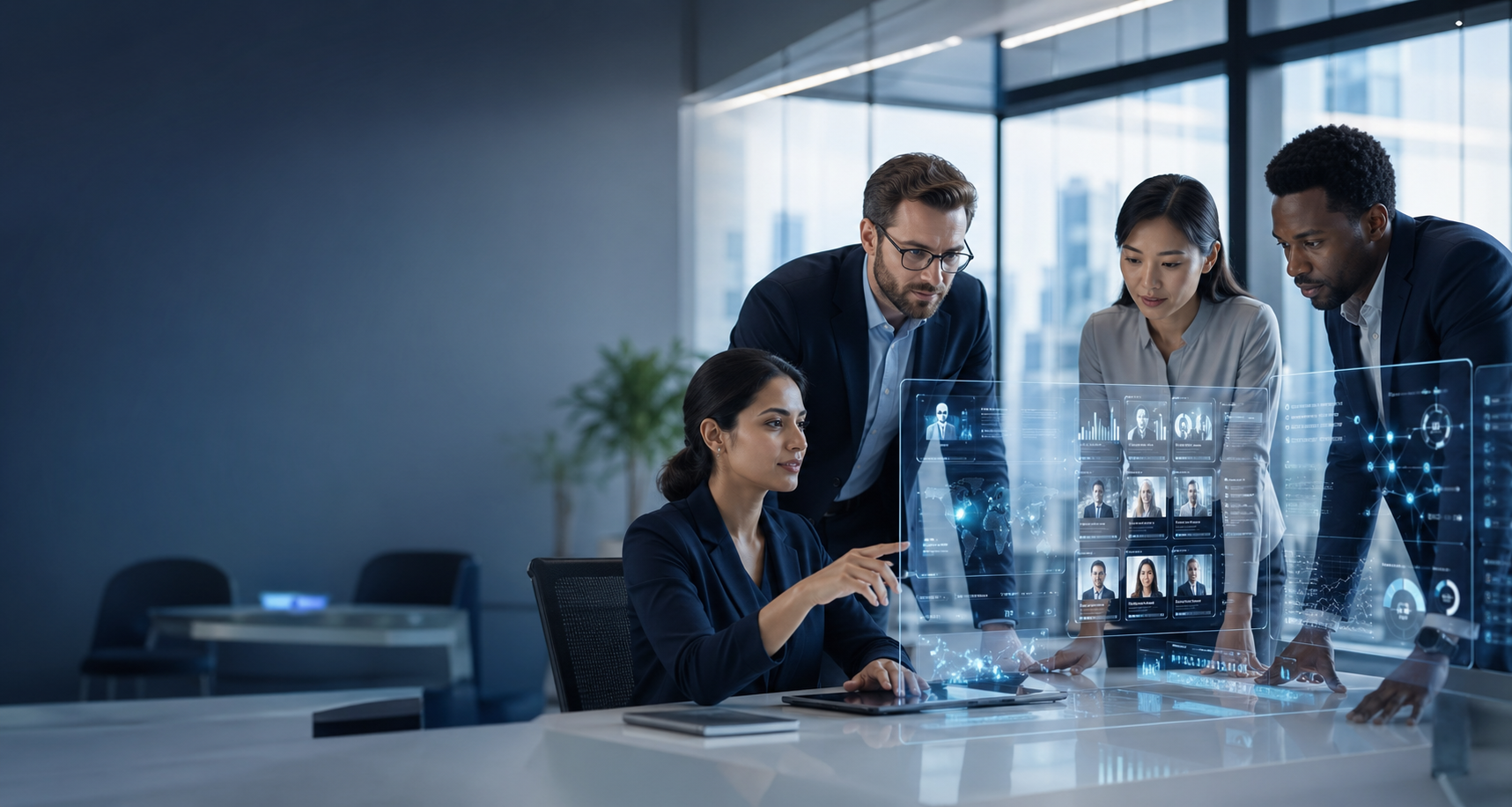 Technology team reviewing AI dashboards