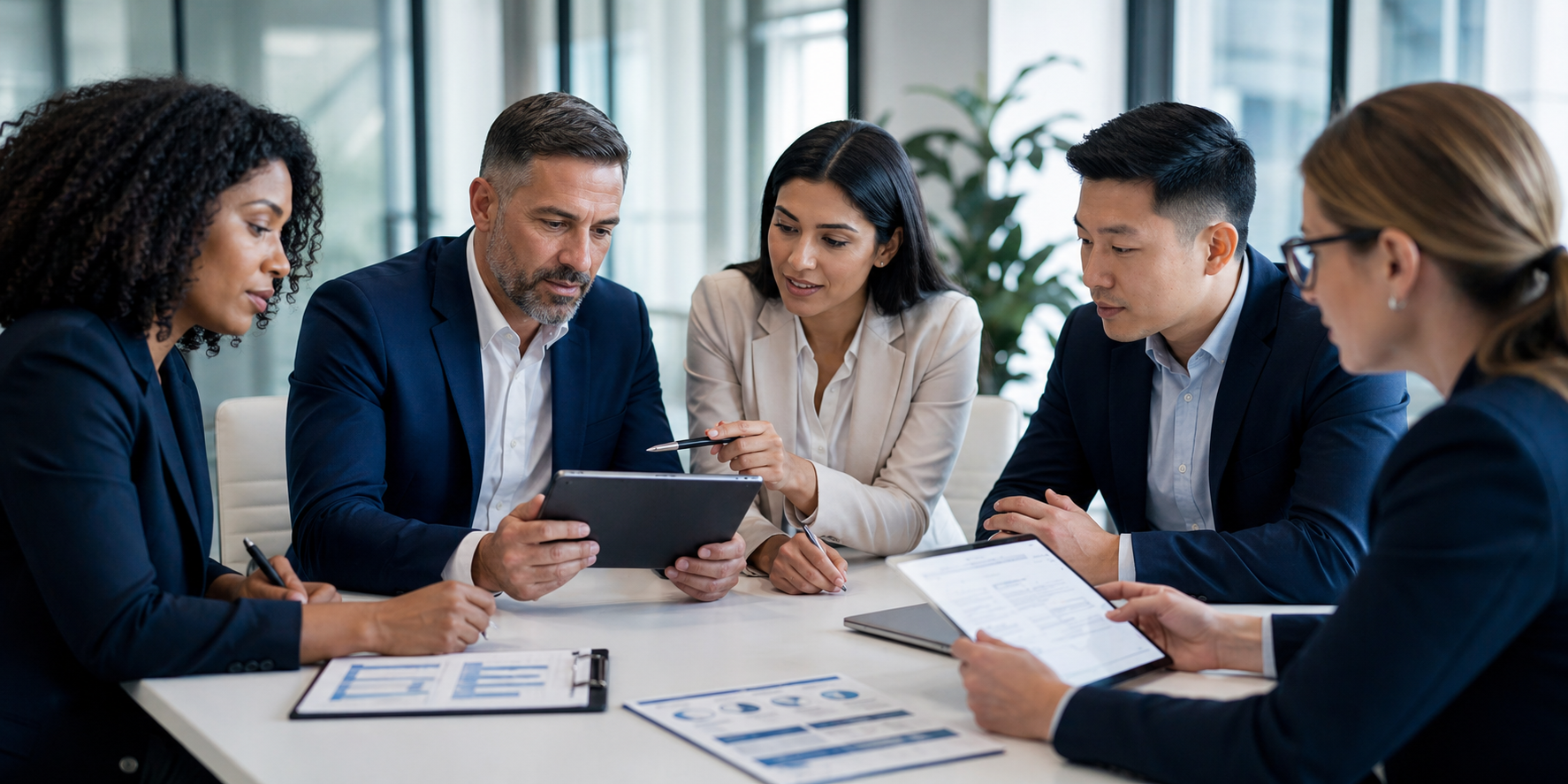 Data analytics team reviewing AI and data solution plans